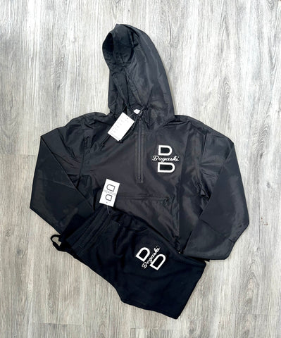 Black Women's Crop Top Windbreaker Jogger Set